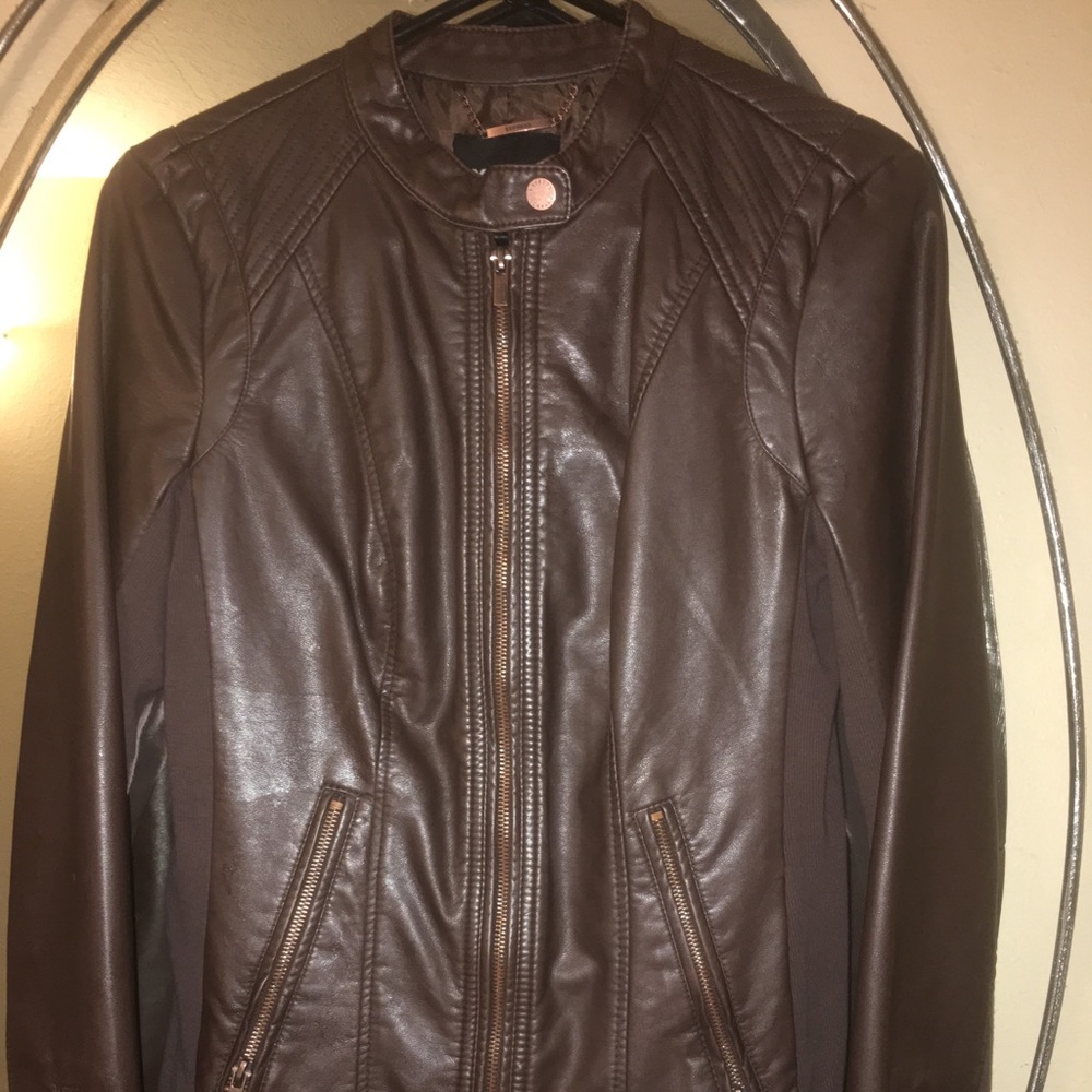 Express Chocolate Brown Faux Leather Jacket Med